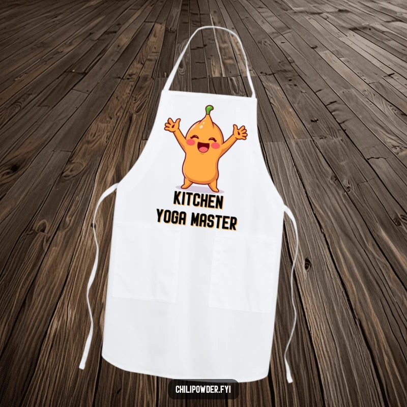 Funny Apron: A cute chili powder character performs an exaggerated stretch, making cooking tasks more humorous and enjoyable.