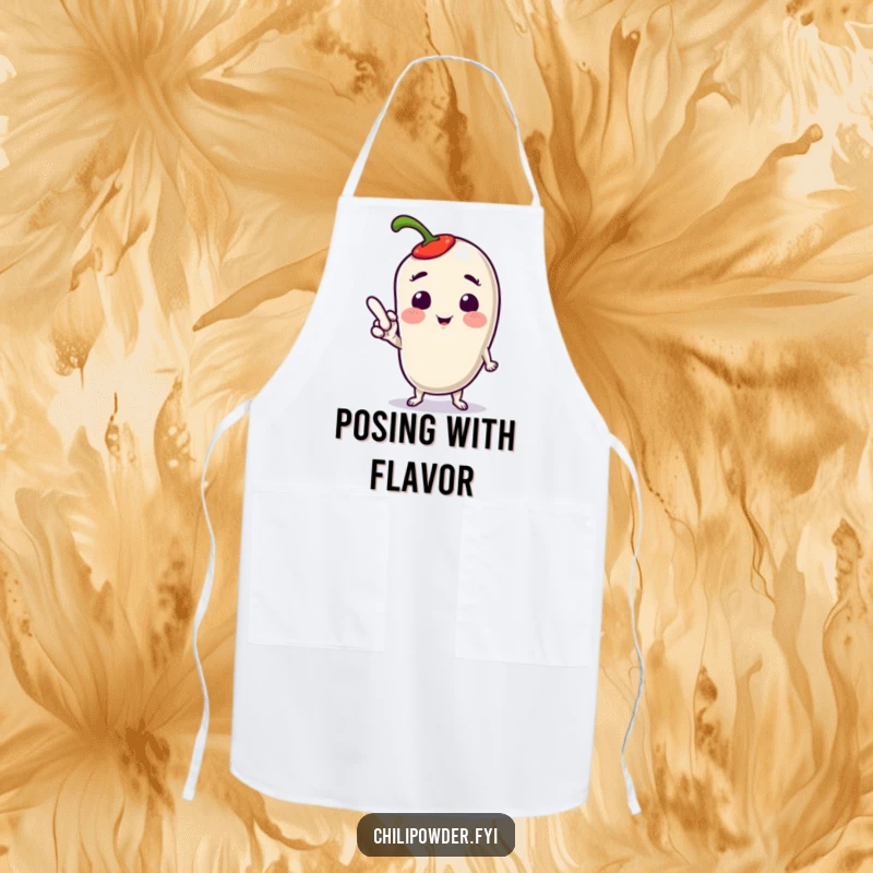 Funny Kawaii Chili Pose Apron: A cute chili character in a playful pose, perfect for cooking with spicy flair.