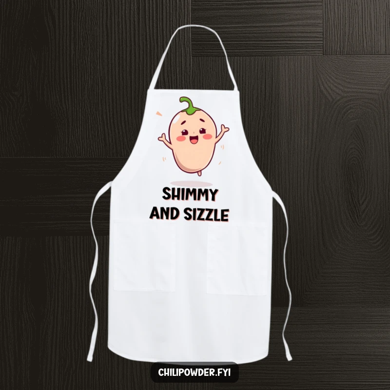 Funny Kawaii Chili Powder Apron: A cute chili character doing a fun shimmy, perfect for adding spice and humor to cooking.