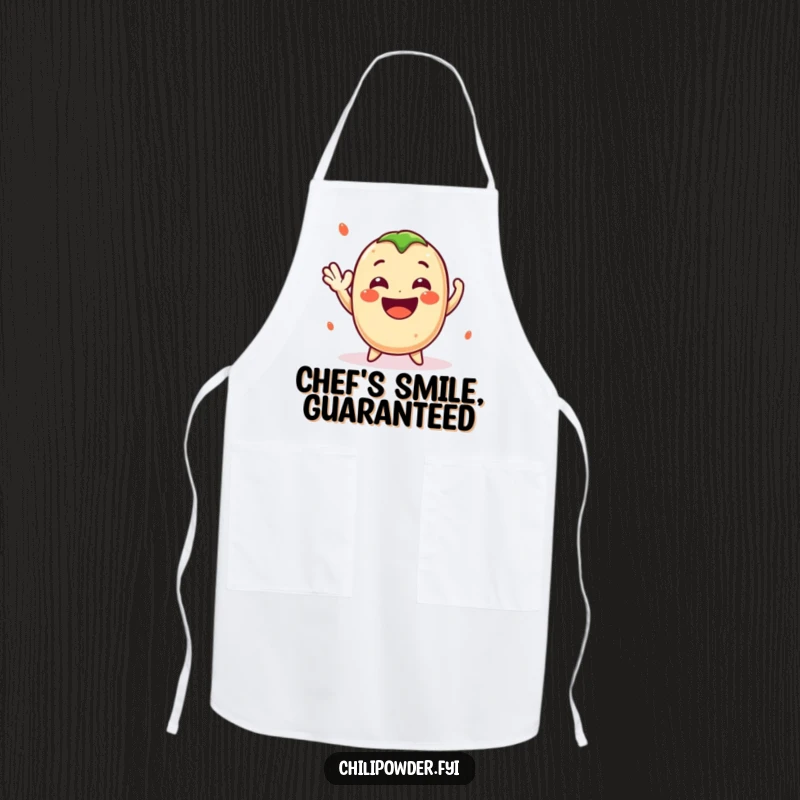 Funny Kawaii Chili Powder Apron - A cute cartoon chili powder character waving cheerfully with a big smile, perfect for spicy kitchen wear.