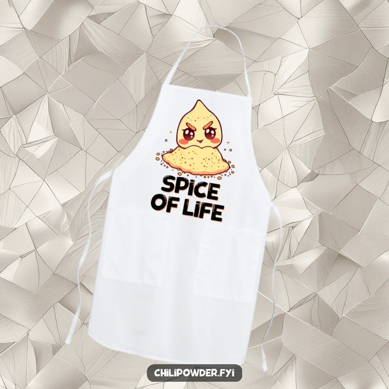 Funny chili powder apron with a mischievous winking face and googly eyes, perfect for adding humor to cooking.