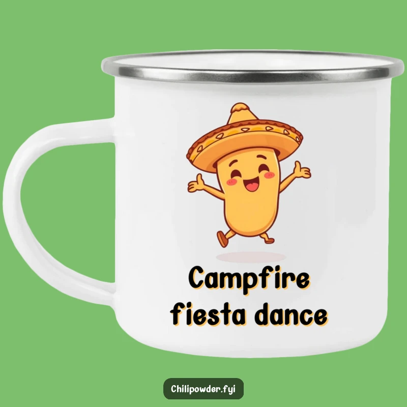 Funny Chili Powder Fiesta Camping Mug: Dancing Sombrero Outdoor Gift