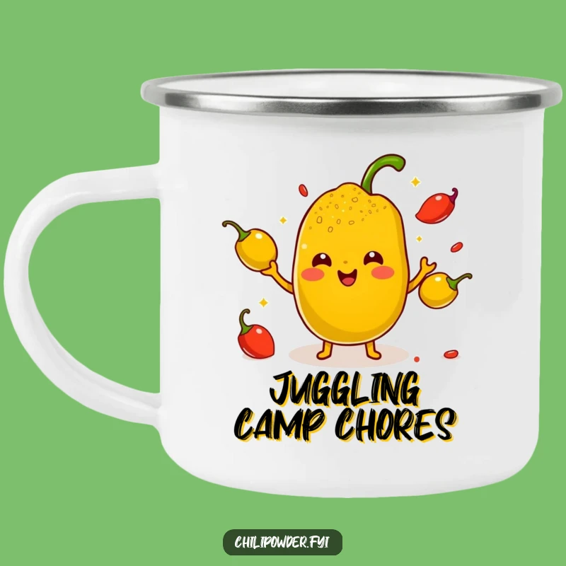 Funny Kawaii Chili Powder Juggling Camping Mug - Hilarious Outdoor Spicy Drinkware Gift