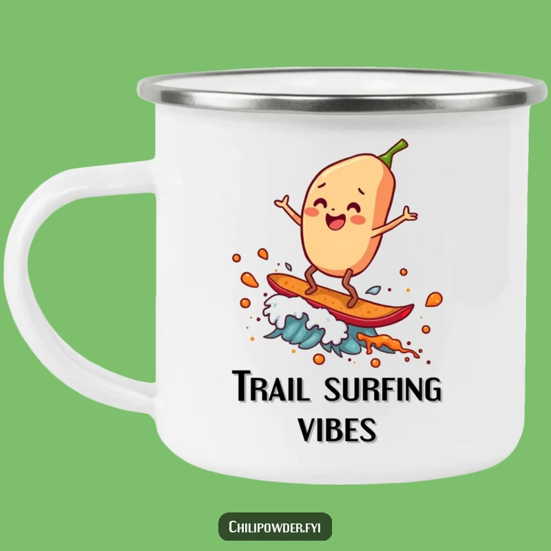 Funny Chili Flake Surfer Camping Mug: Adventure Fuel with Spice
