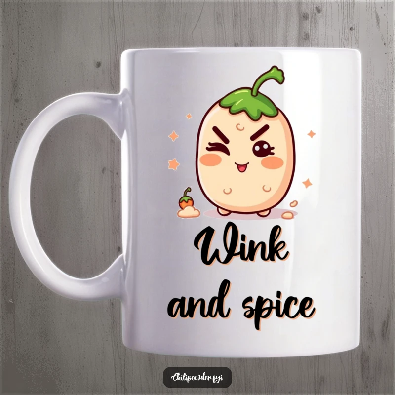Funny kawaii chili powder winking with a mischievous grin, exuding playful secrets and a hint of spice.