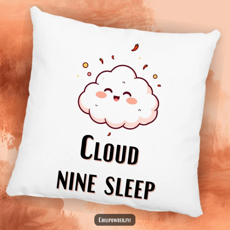 Soft funny chili powder cloud pillow giggling as it floats, offering comfort and cheerful vibes.