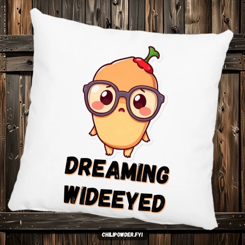 Funny Kawaii Chili Powder Pillow: A surprised kawaii chili character in oversized glasses, offering comfort and cuteness.