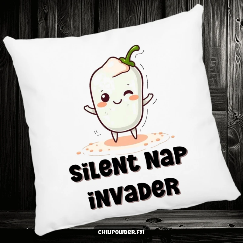 Funny Kawaii Chili Powder Pillow - A cute cartoon chili powder character tiptoeing sneakily with a hidden smile, perfect for cozy playful decor.