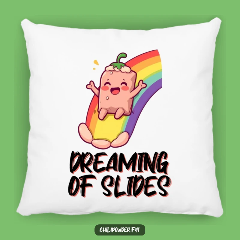 Funny Rainbow Slide Chili Powder Pillow - Cozy Spice Character Comfort!