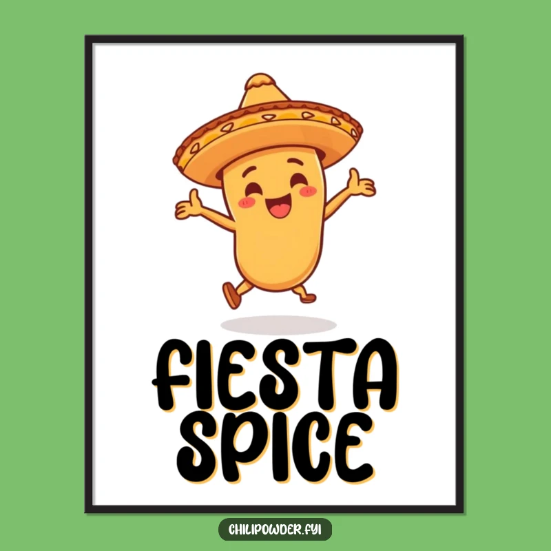Funny Chili Powder Fiesta Digital Art: Dancing Sombrero Print