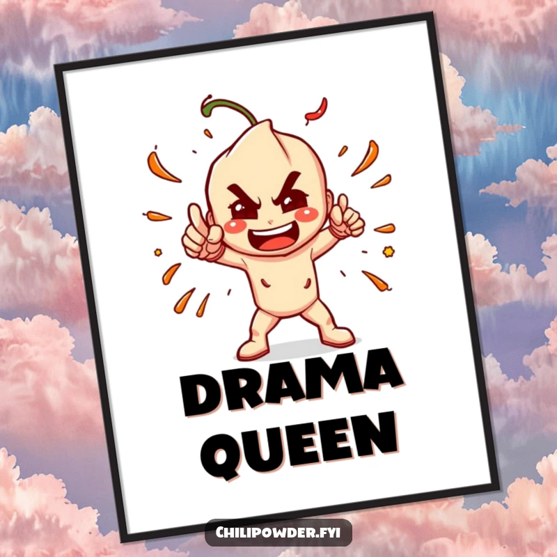 Funny Chili Powder Pose Digital Art: A chili powder character in a dramatic, spicy pose, for instant, striking wall decor.