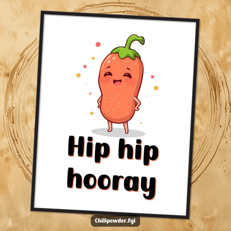 Funny digital art of a chili powder sprinkle character merrily wiggling its hips, ready for instant download and display.