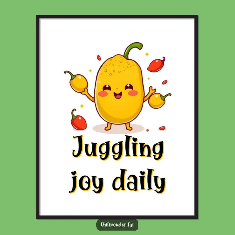 Funny Kawaii Chili Powder Juggling Print - Hilarious Spicy Cartoon Art Gift