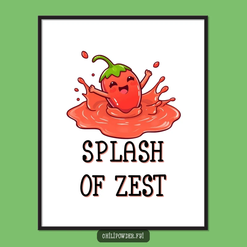 Funny Kawaii Chili Splash Digital Print: Joyful Sauce Art Gift