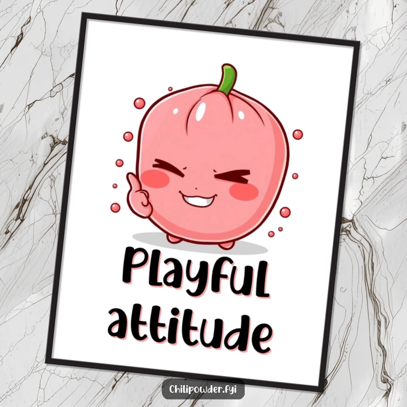 Funny chili powder pinch winking with a mischievous grin digitally rendered art print, full of playful charm.