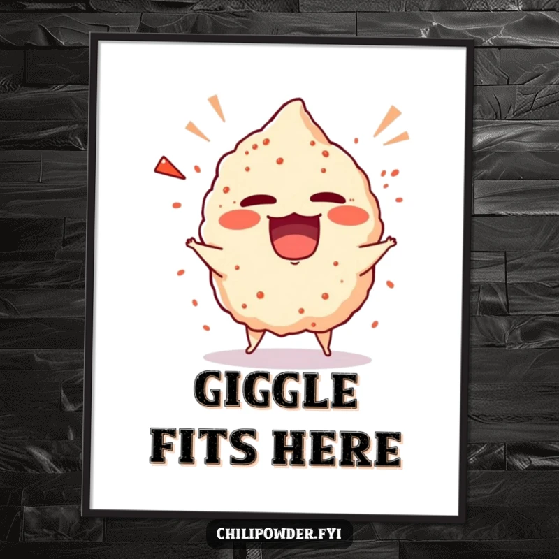 Funny chili powder puff in a comical, giggling tantrum, available as a downloadable digital art print.