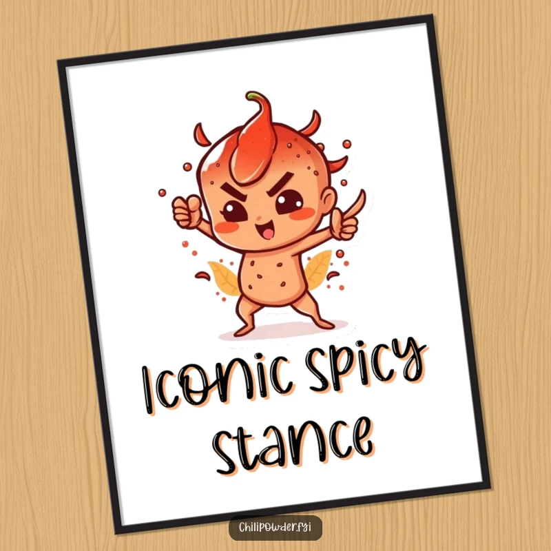 Funny digital art of a chili powder character striking a dramatic, spicy, and confident pose, exuding power and heat.