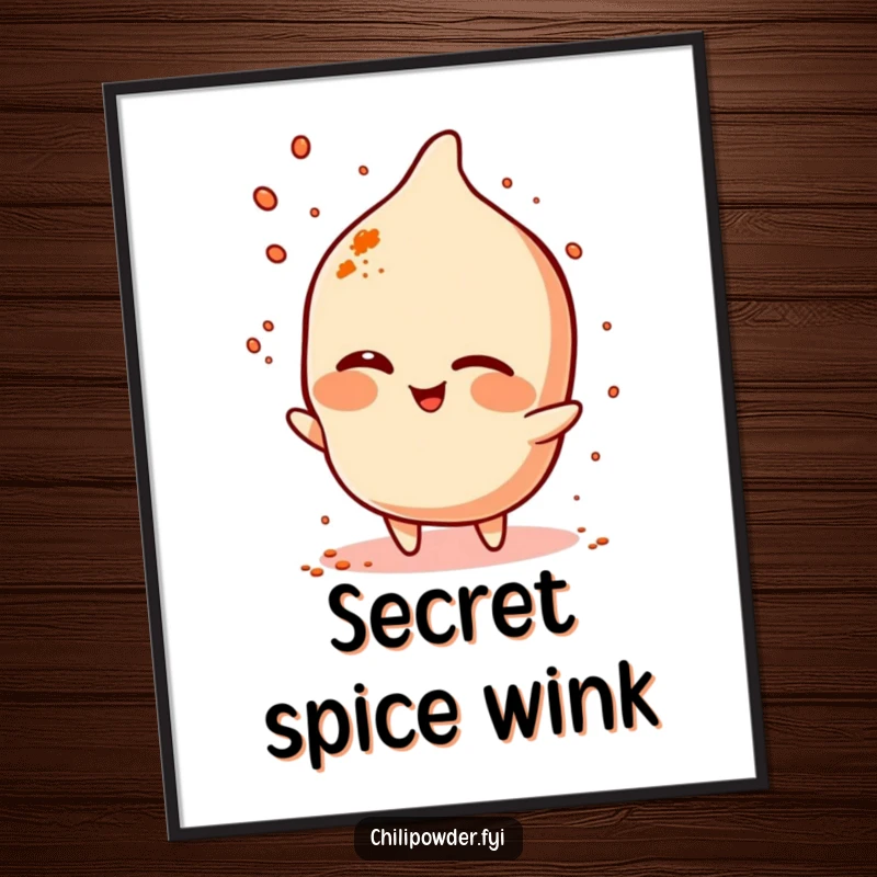 Funny chili powder character winking and sprinkling spice, a charming digital art print for playful decor.