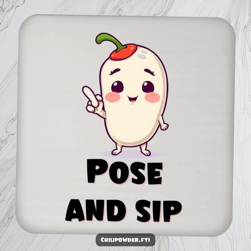 Funny Kawaii Chili Pose Coaster: A cute chili character in a playful pose, perfect for protecting surfaces with spice.