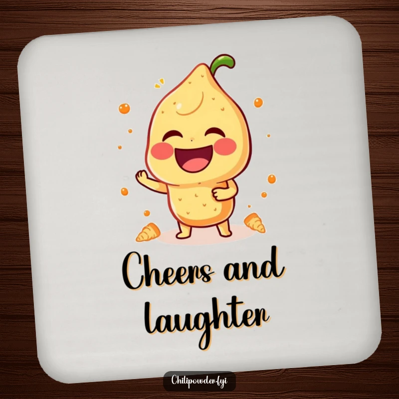 Funny Coaster: A kawaii chili powder character laughs heartily, adding cheerful and humorous vibes to any surface.