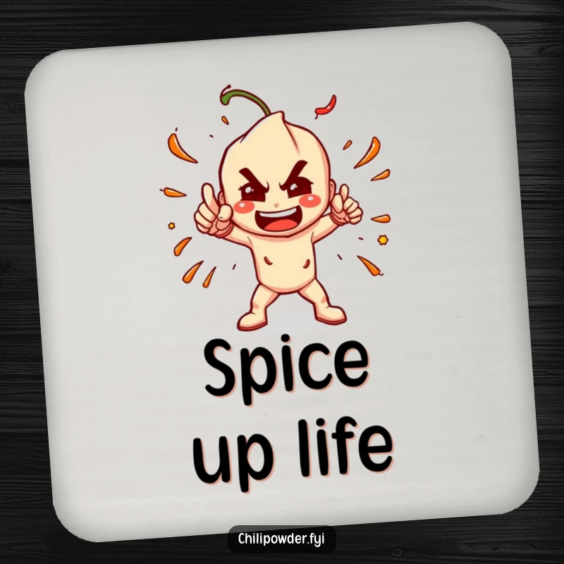 Funny Chili Powder Pose Coaster: A chili powder character in a dramatic, spicy pose, adding humorous flair to drink coasters.