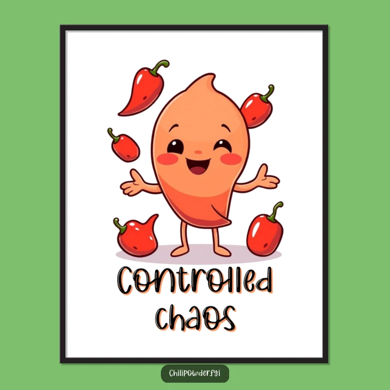 Funny Chili Powder Juggling Poster: Vibrant Spice Art for Wall Decor