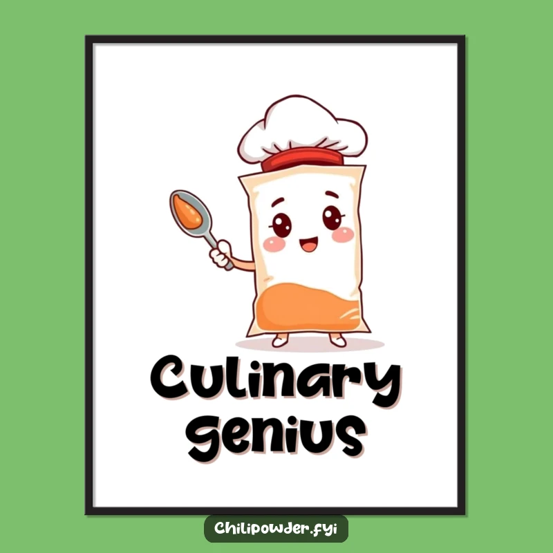 Funny Chef Chili Poster: Tiny Hat Spice Art Print for Kitchen Laughs