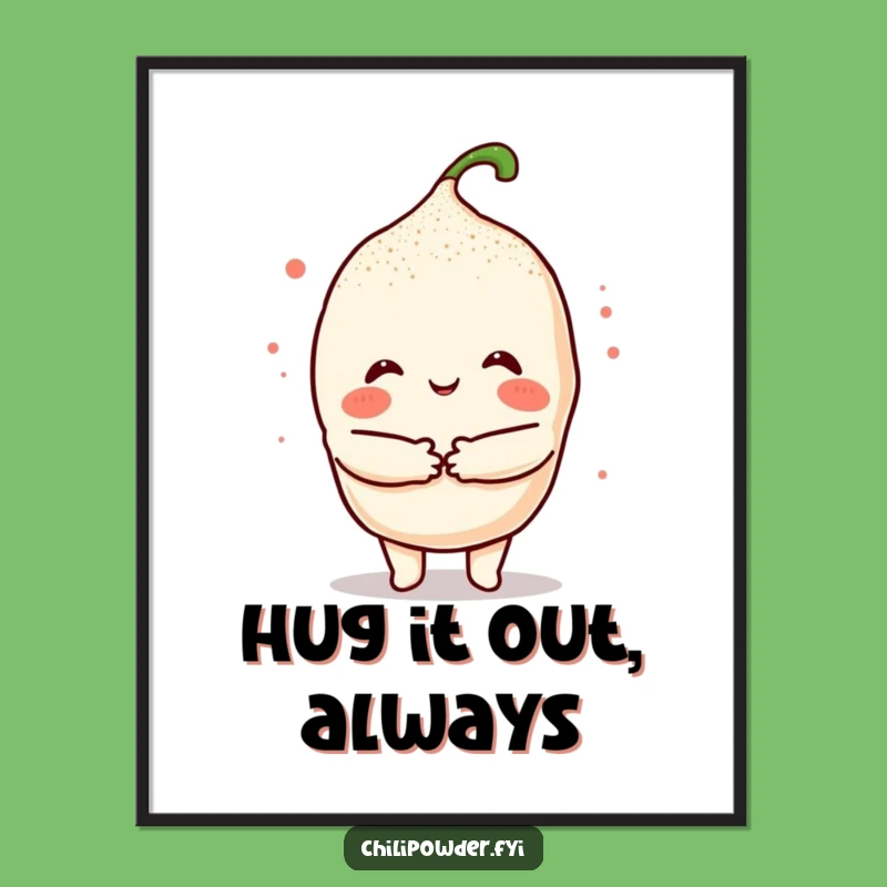 Funny Kawaii Chili Hug Poster: Spread Warmth with Spicy Art