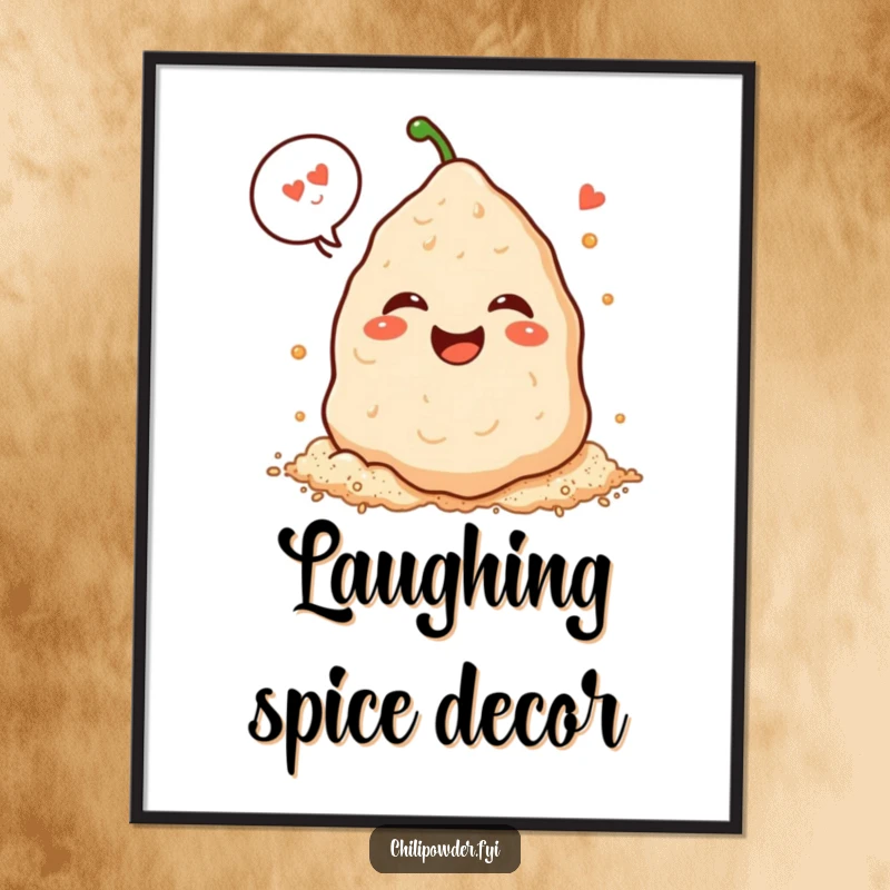 Funny Kawaii chili powder pile laughing heartily with a speech bubble, creating a joyful and humorous poster.