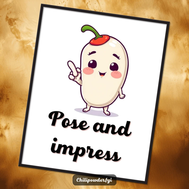 Funny Kawaii Chili Pose Poster: A cute chili character striking a sassy pose, pointing a toe with flair and attitude.