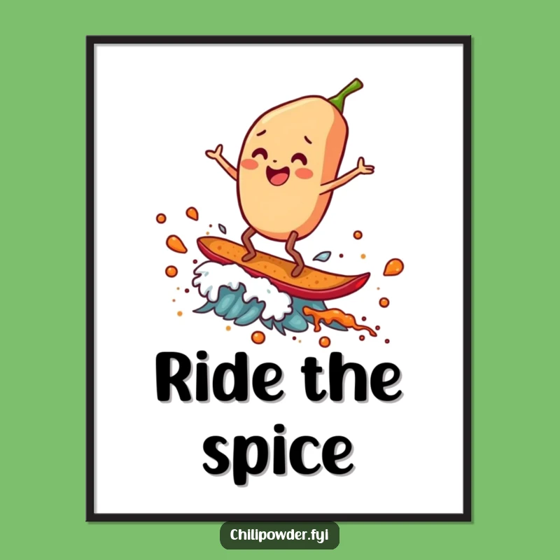 Funny Chili Flake Surfer Poster: Wall Art That Rides the Humor Wave