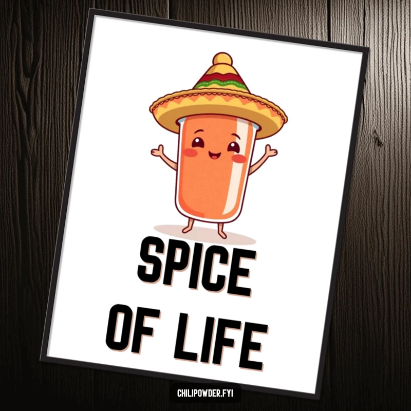 Funny chili powder container with sombrero dancing samba art print, bringing festive charm to any room.