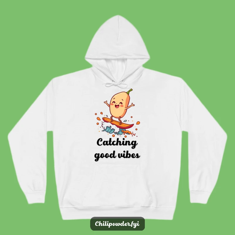 Cozy Funny Chili Flake Surfer Hoodie: Warmth and Wavy Fun