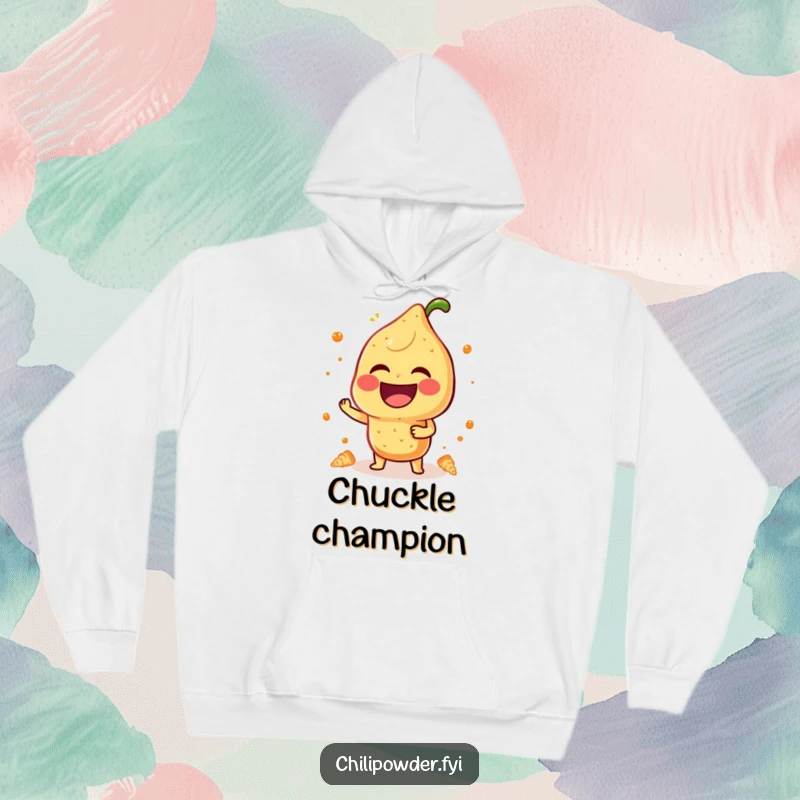 Funny Hoodie: A kawaii chili powder character laughs heartily, offering warmth and infectious, joyful vibes.