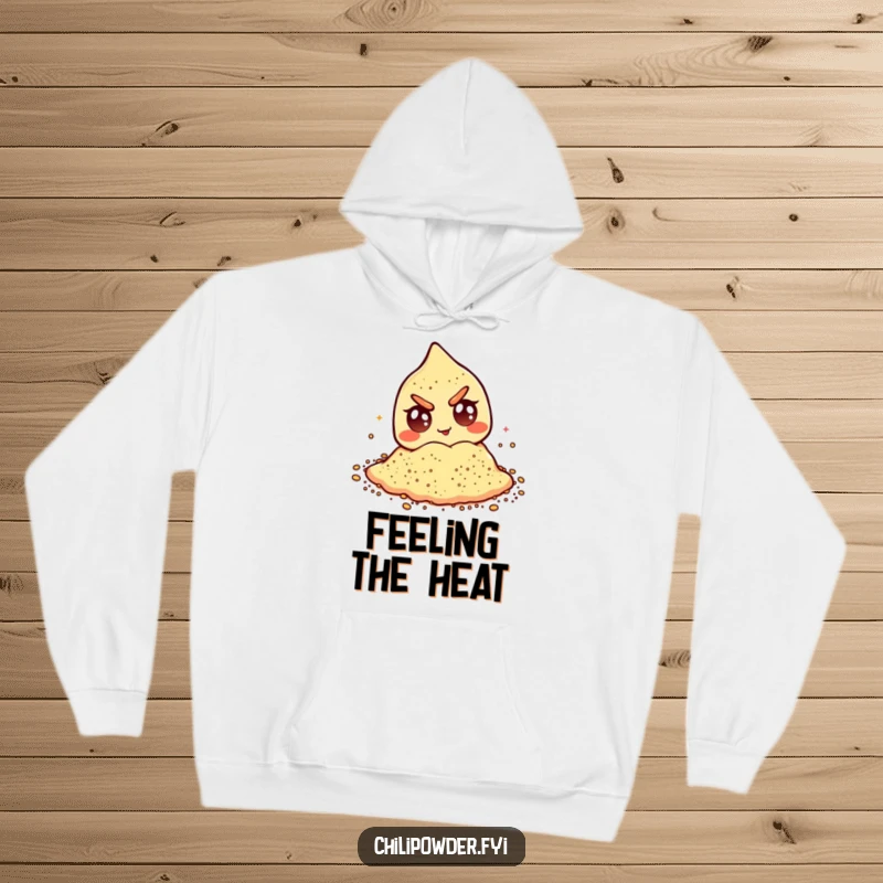 Funny chili powder hoodie with a mischievous winking face and googly eyes, offering warmth and humorous style.