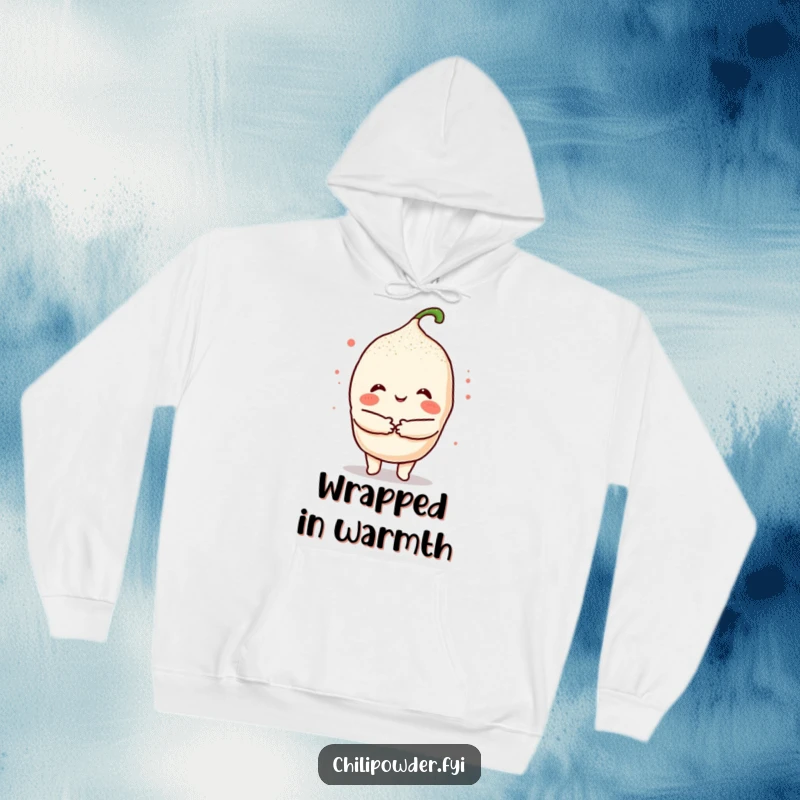 Funny Kawaii Chili Hug Hoodie: A cute chili character giving a warm, powder hug, offering cozy comfort and spicy cheer.