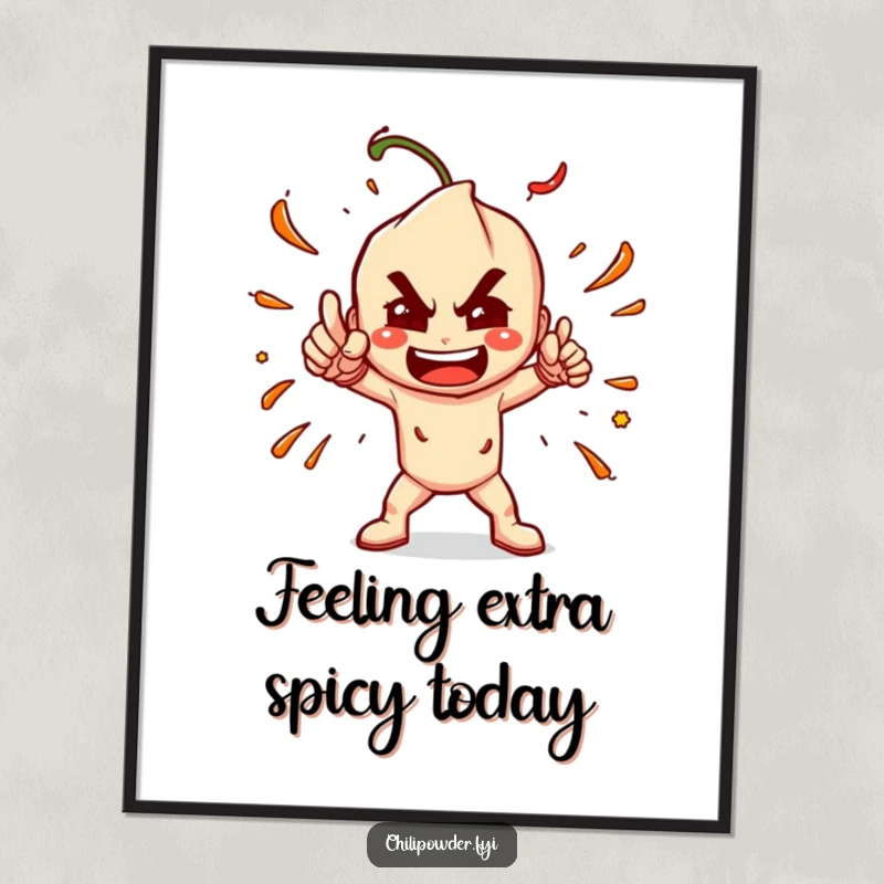 Funny Free Printable Wall Art: A chili powder character striking a powerful, dramatic, and spicy pose, bringing bold energy to the wall.