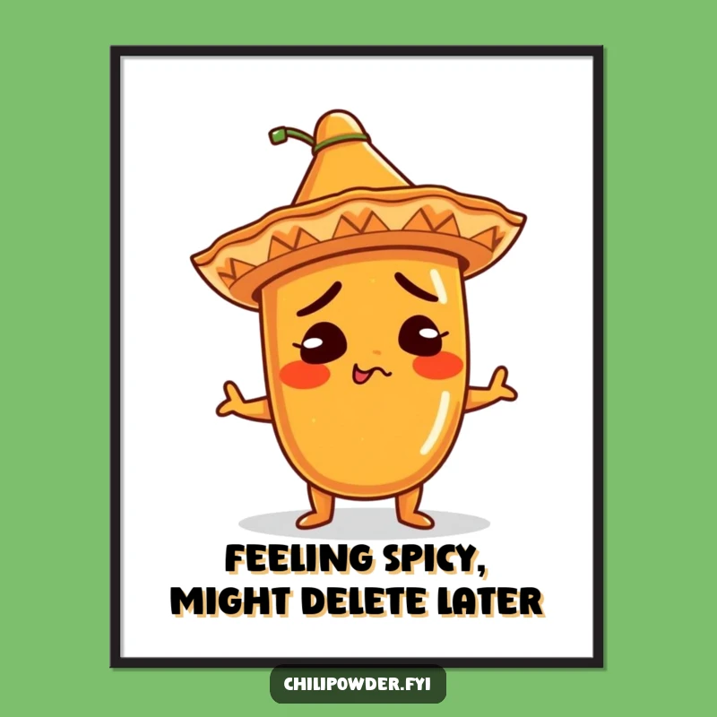 Free Printable Wall Art: Shrugging Kawaii Chili w/ Sombrero - Funny Decor
