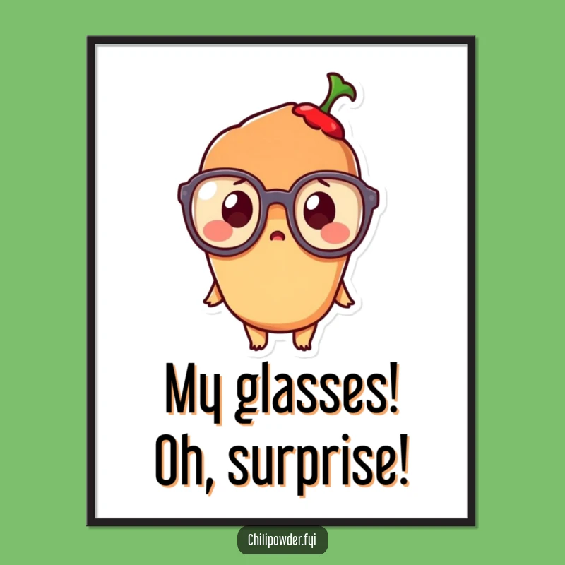 Free Printable Wall Art: Surprised Kawaii Chili Funny Downloadable Decor