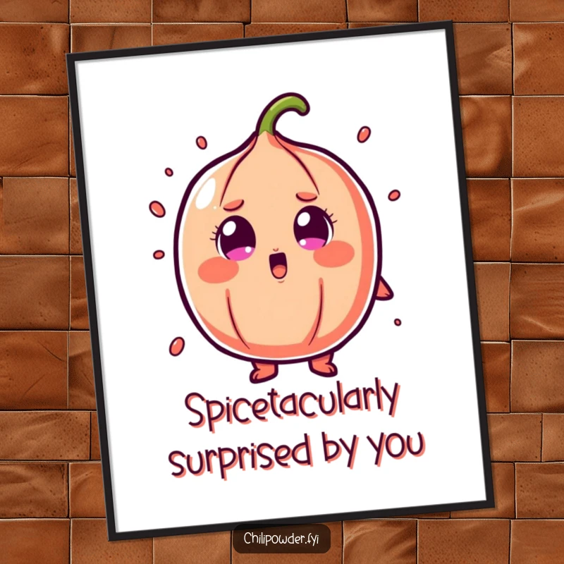 Funny Free Printable Wall Art of a chili powder character with huge, cartoonishly shocked eyes.