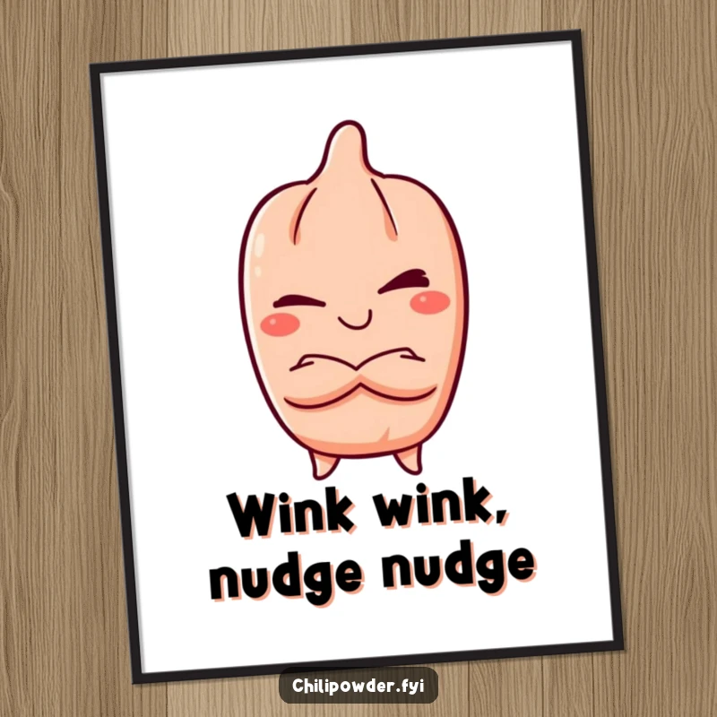 Funny Free Printable Wall Art: A kawaii chili powder character winks with a mischievous grin and crossed arms.