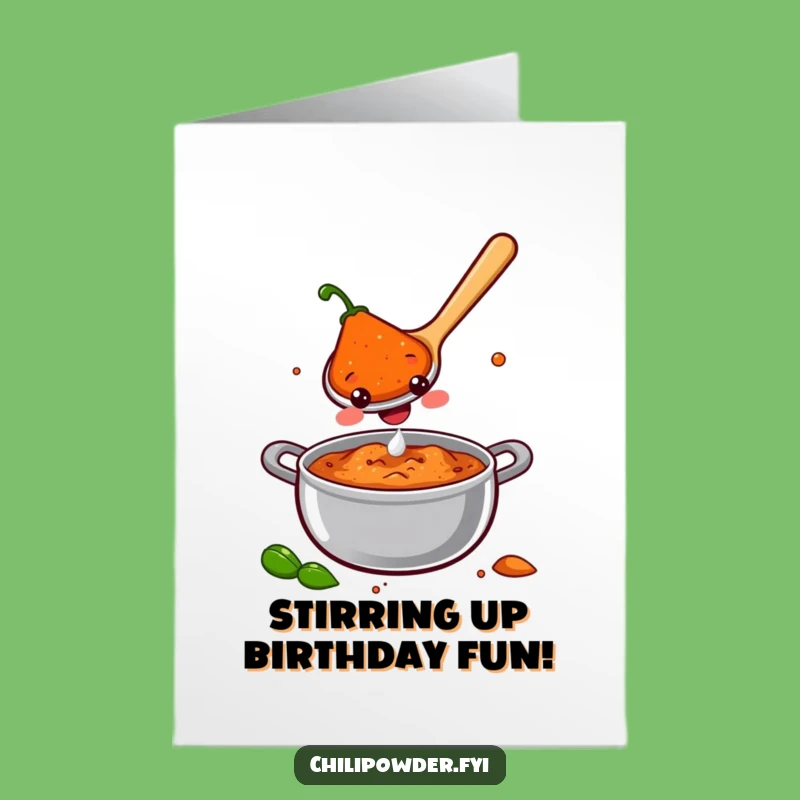 Free Printable Birthday Card: Stirring Joy Chili Spoon, funny downloadable gift for smiles