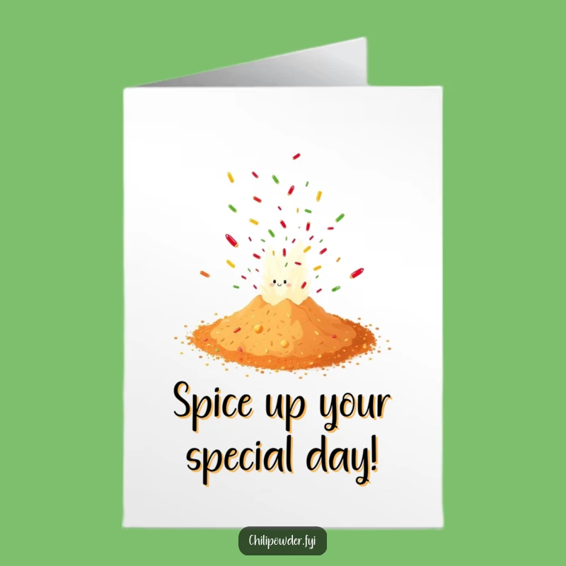 Free Printable Birthday Card: Chili Powder Explosion confetti, funny downloadable gift for spice lovers