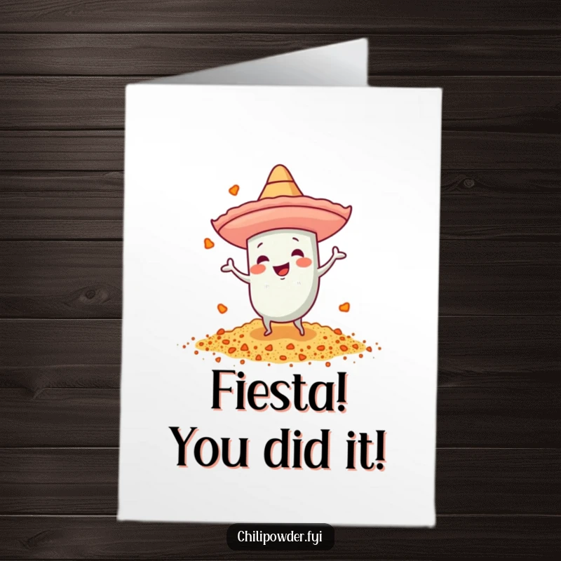 Funny Free Printable Congratulations Card featuring a chili powder character dancing with a sombrero.