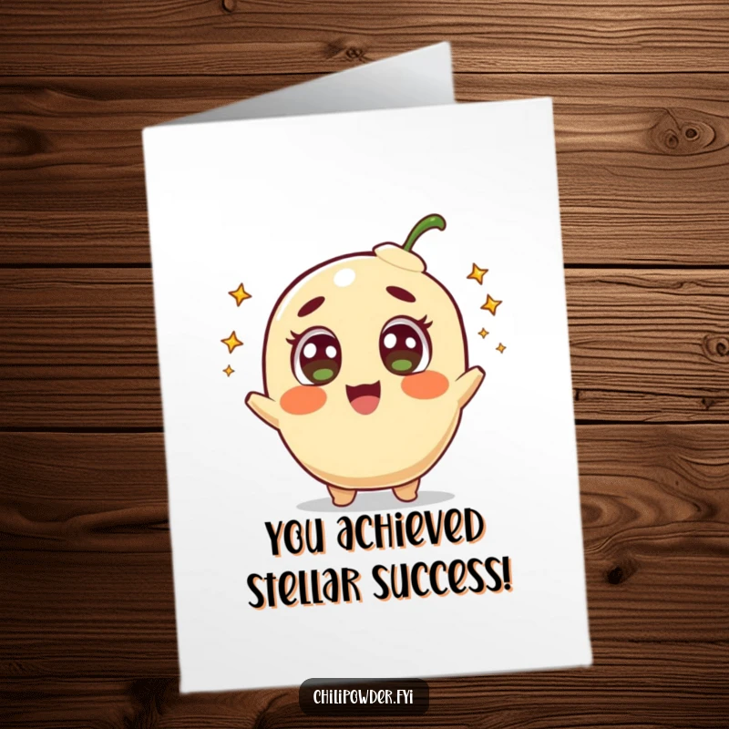 Free printable congratulations card featuring a chili powder character with amazed eyes shooting small comets.