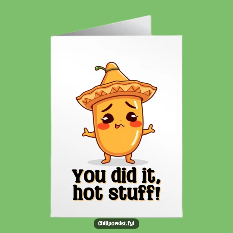 Free Printable Congratulations Card: Shrugging Kawaii Chili w/ Sombrero