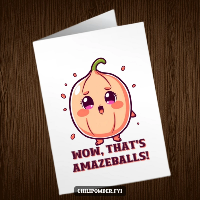 Funny Free Printable Congratulations Card: Chili powder character looks utterly shocked with wide eyes.