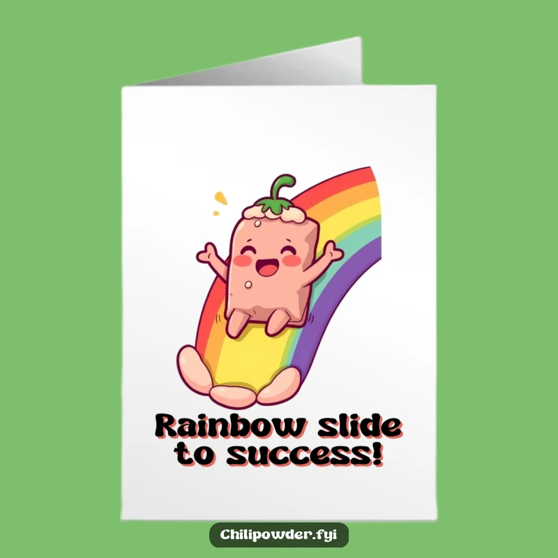 Free Printable Congrats Card: Rainbow Chili Slide, Funny Downloadable Gift for Big Wins