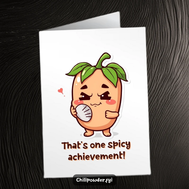 Free Printable Congratulations Card: A chili powder character sports a happy grimace, fanning its face.