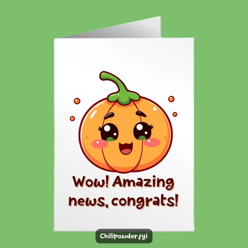 Free Printable Congrats Card: Surprised Chili Character, funny downloadable gift for big news